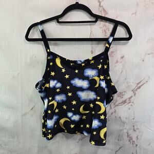 Vintage Y2K Shirt Womens Medium Velvet Tank Top Crop Celestial Cloud Night Sky